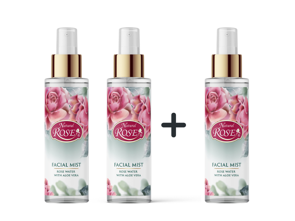 Set 2 + 1 zdarma NATURAL ROSE obličejová mlha s růžovou vodou a aloe vera