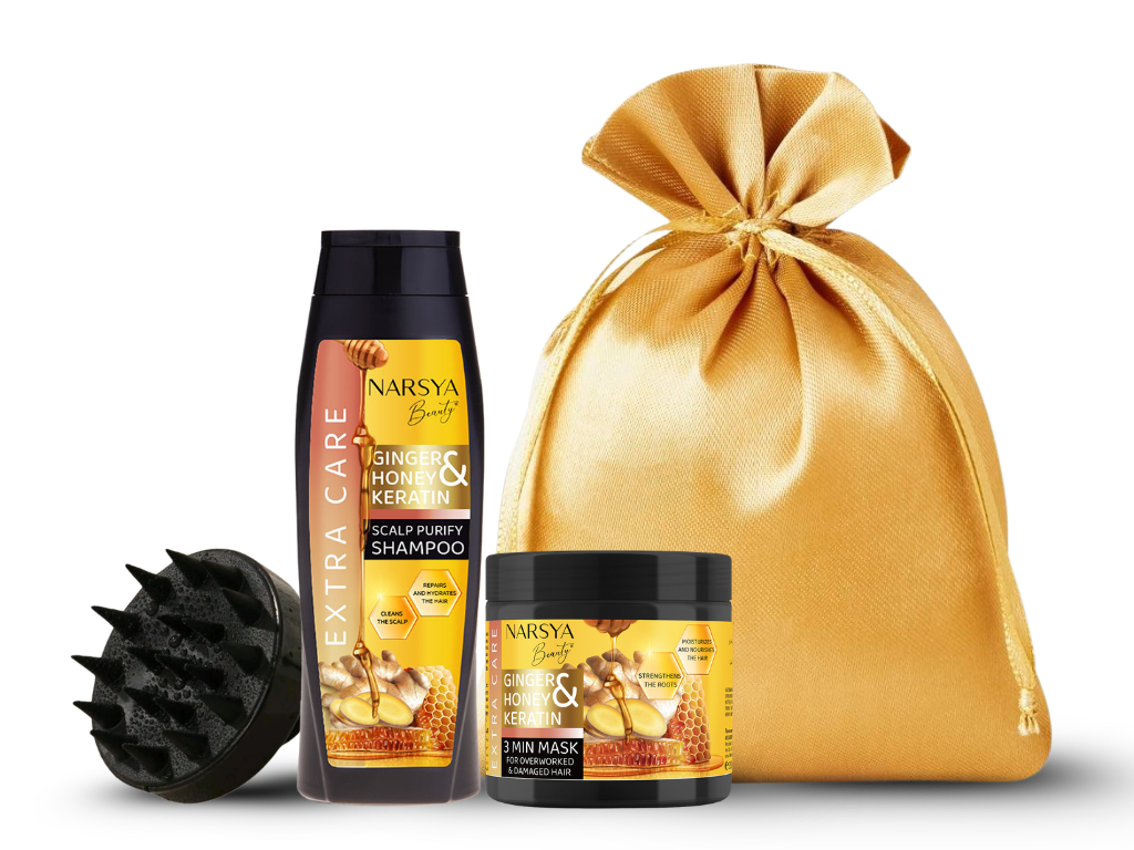 Vánoční dárková sada pro čistou pokožku hlavy – Zázvor, Med & Keratin + dárkové balení ZDARMA
